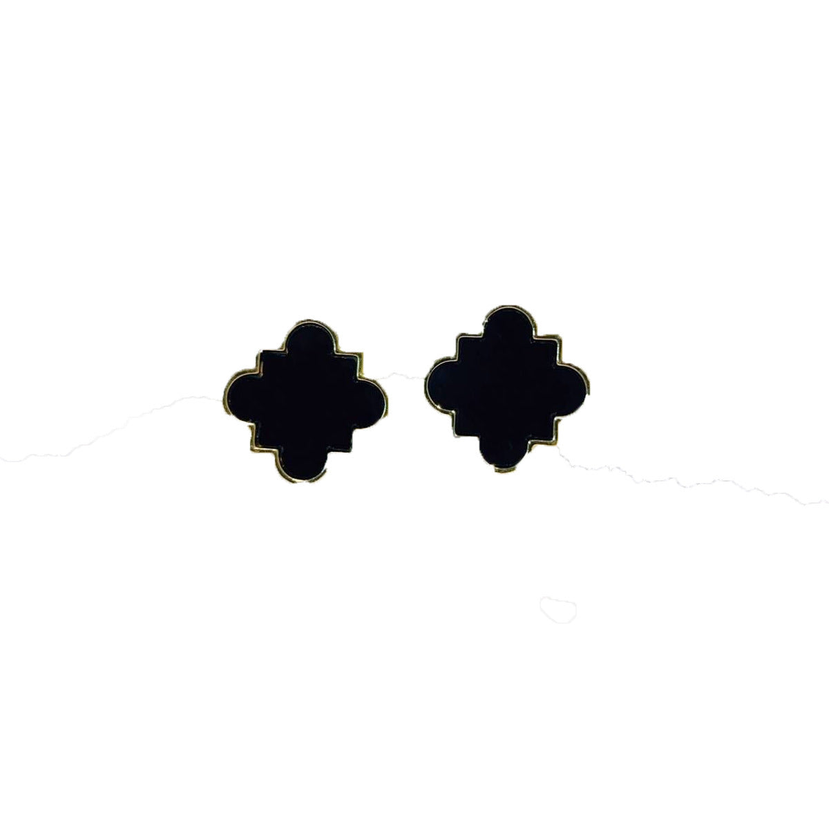 Black Lucky Four-leaf Clover Simple Temperament Irregular Geometric Ear White Stud Earrings