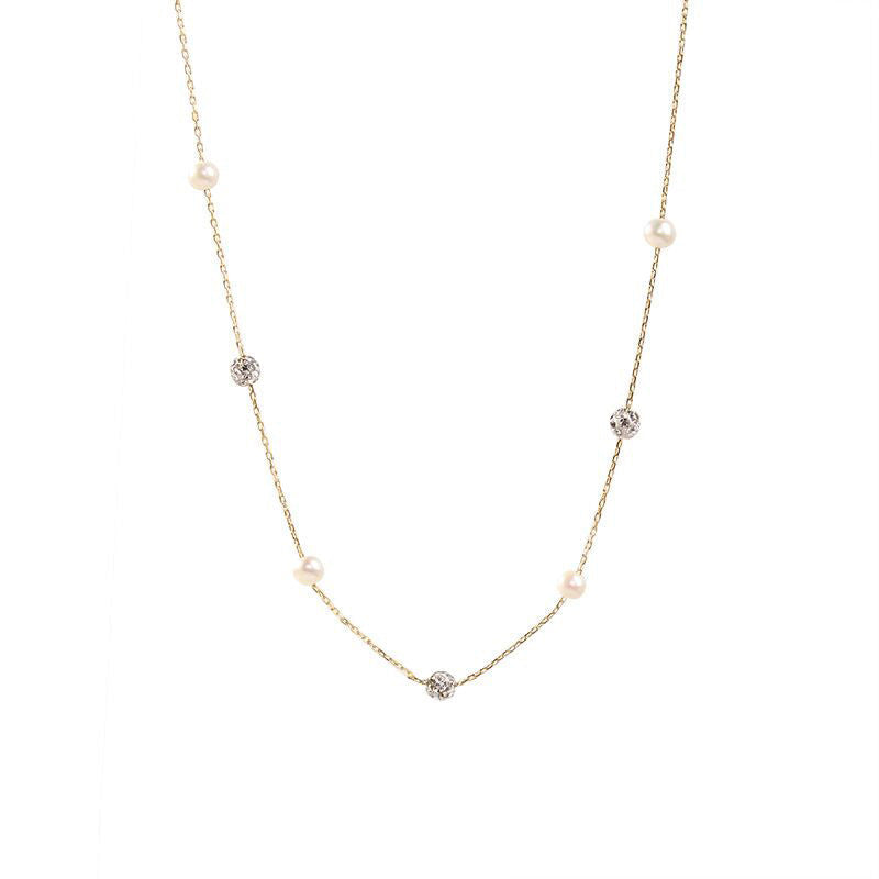 Baroque Bright Pearl Shining Diamond Simple Niche Starry Necklace