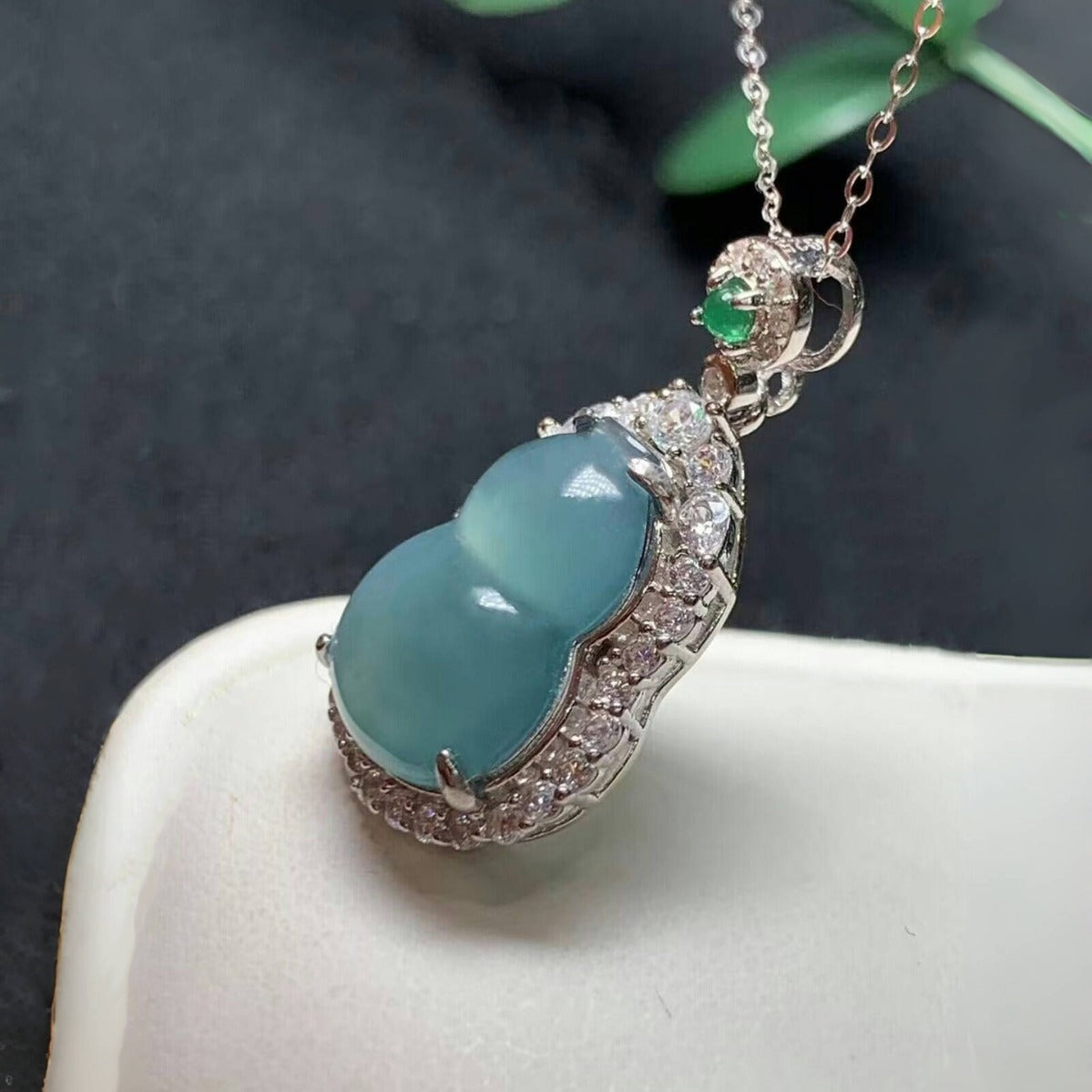 Jade Blue Water Calabash Pendent Sier Inlaid Pendant