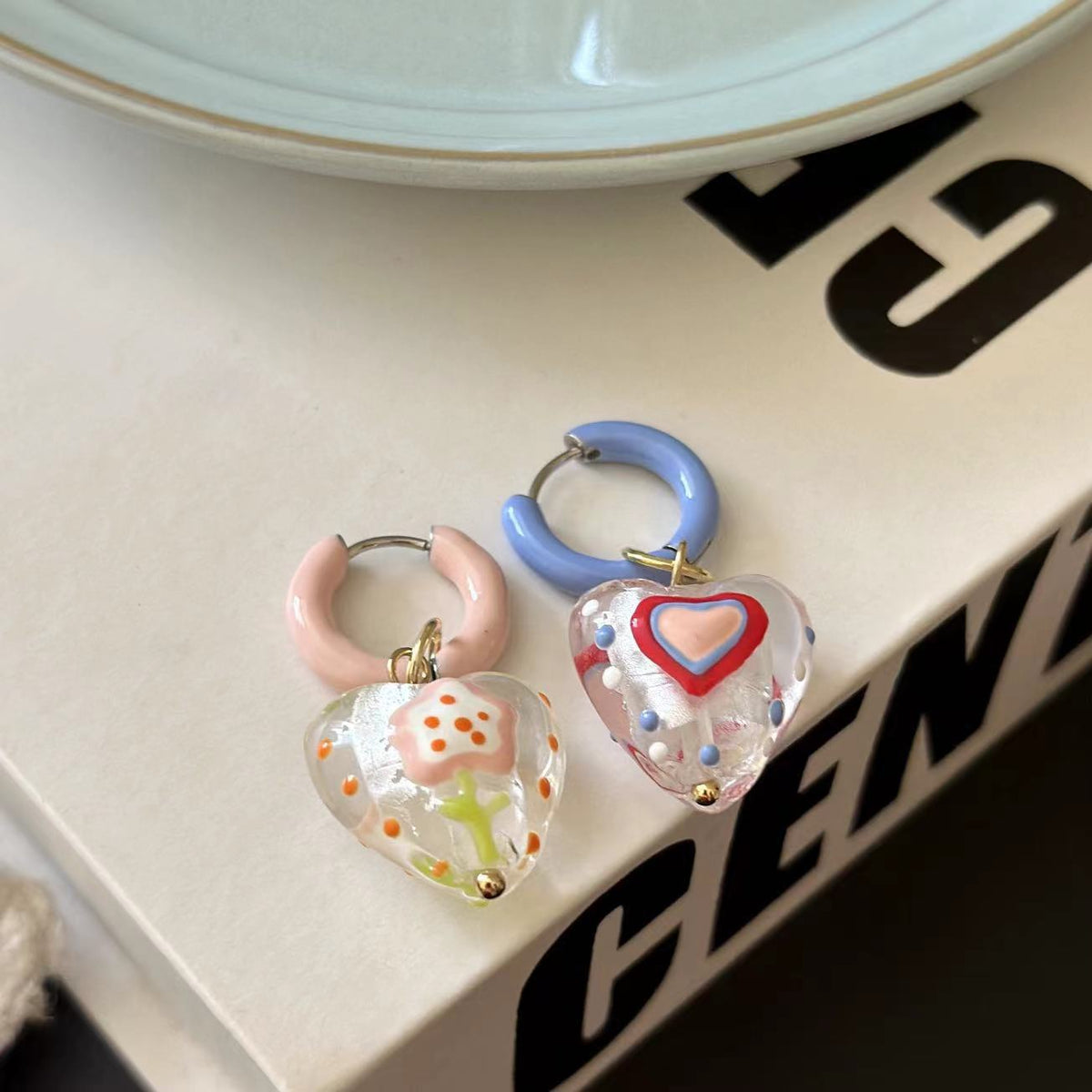 Asymmetric Love Glass Female Niche Drip Glazed Earrings