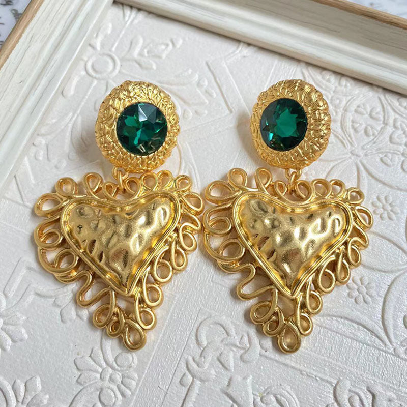 Antique Chinese Ancient Plain Gold Love Eardrops Retro Fashion Stud Earrings