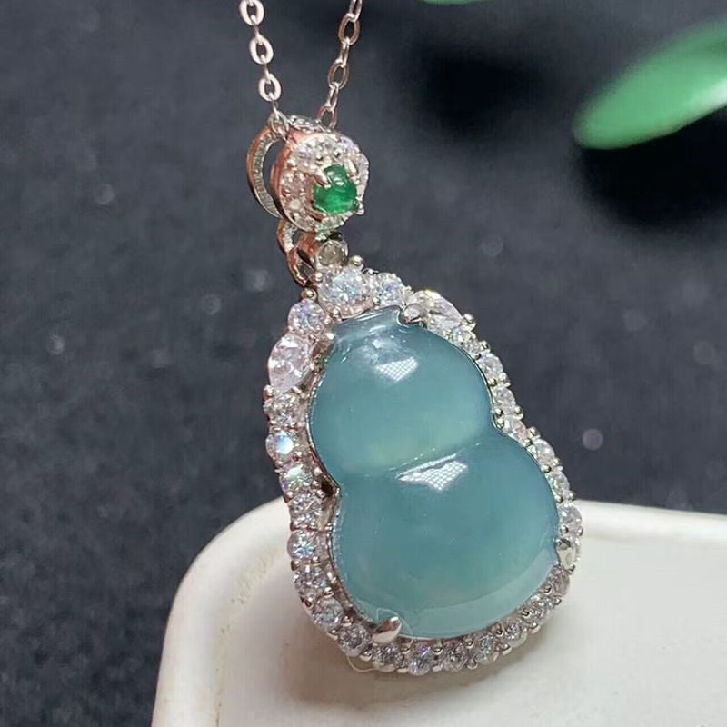 Jade Blue Water Calabash Pendent Sier Inlaid Pendant