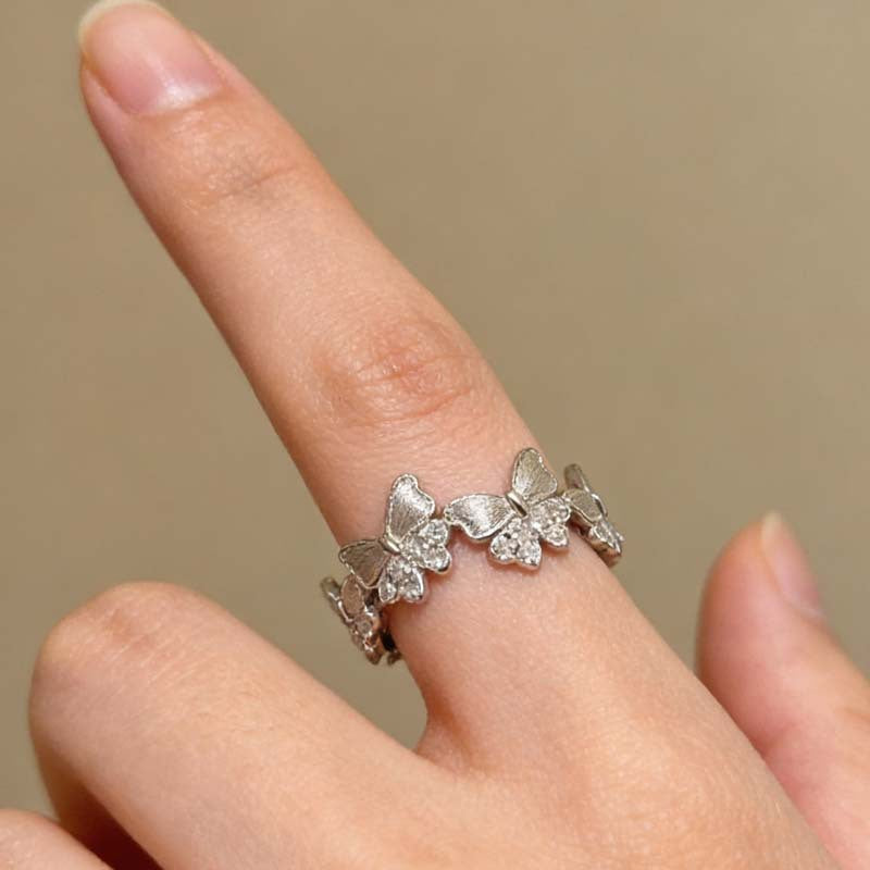 Antique Style Gold Brushed Diamond Fairy Butterfly Design Light Luxury Ring