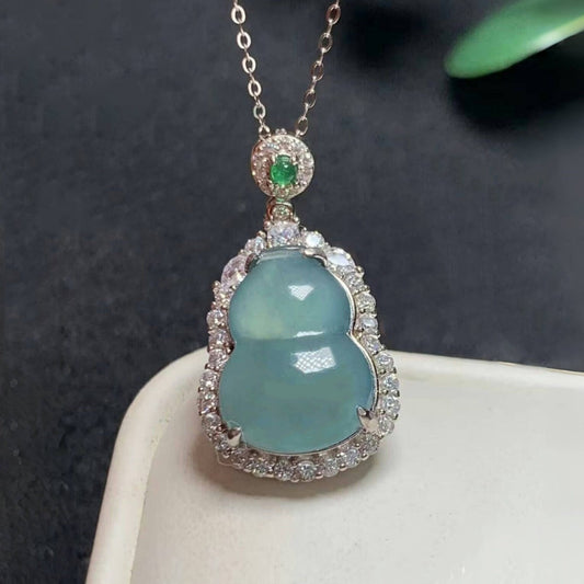 Jade Blue Water Calabash Pendent Sier Inlaid Pendant