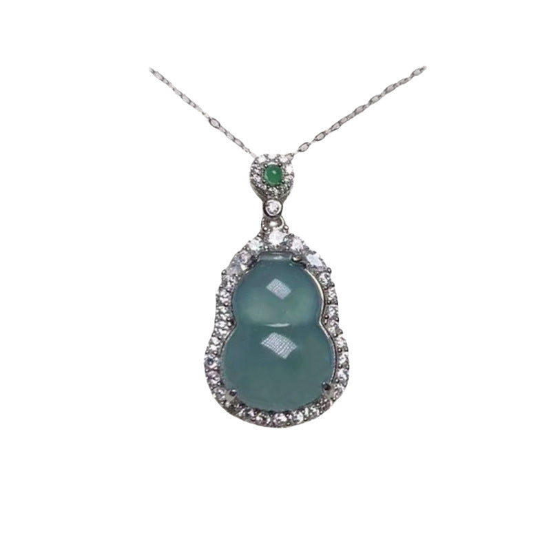 Jade Blue Water Calabash Pendent Sier Inlaid Pendant