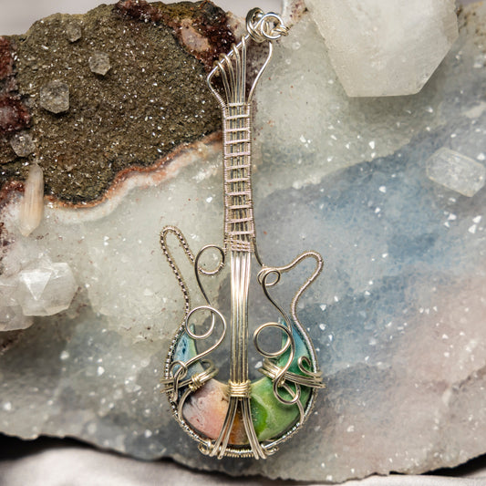 Ocean Jasper "Guitar" Wire Wrap Crystal Pendant