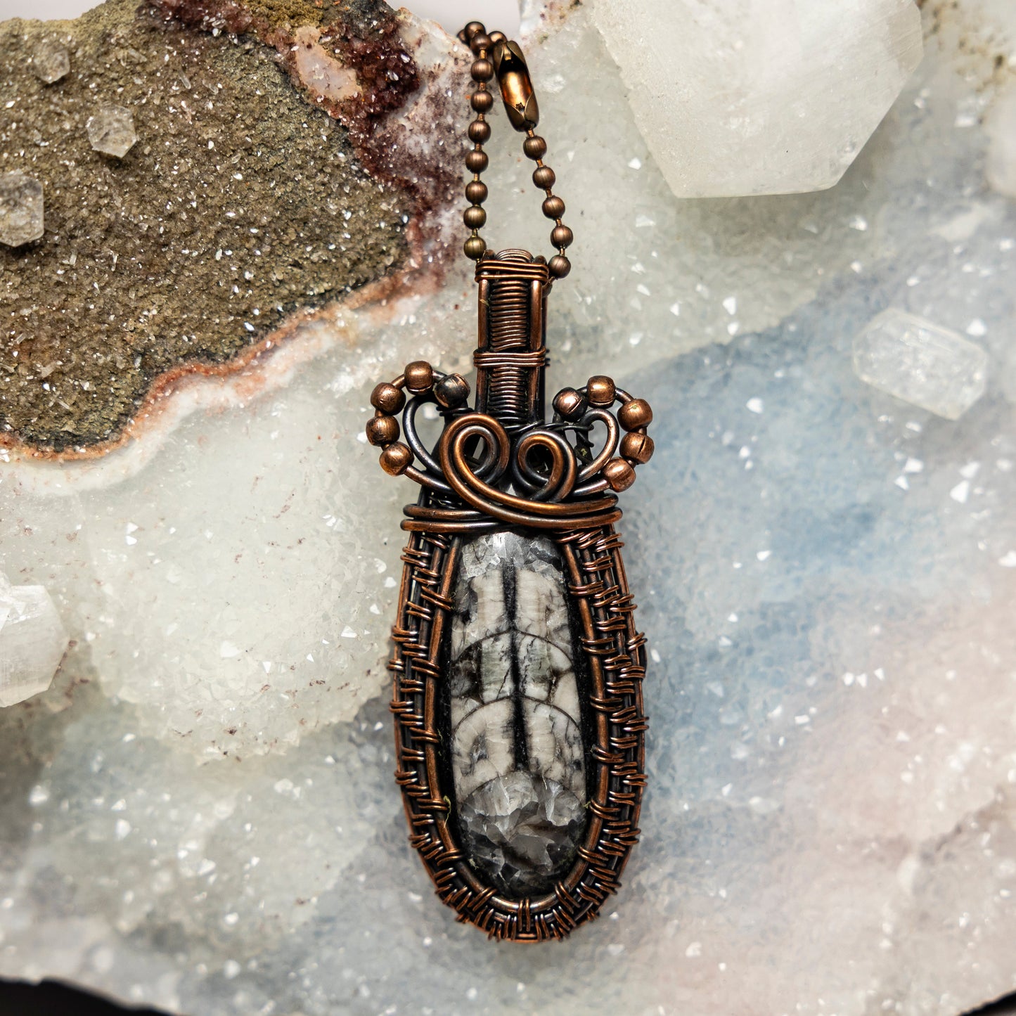Orthoceras Fossil Wire Wrap Crystal Pendant