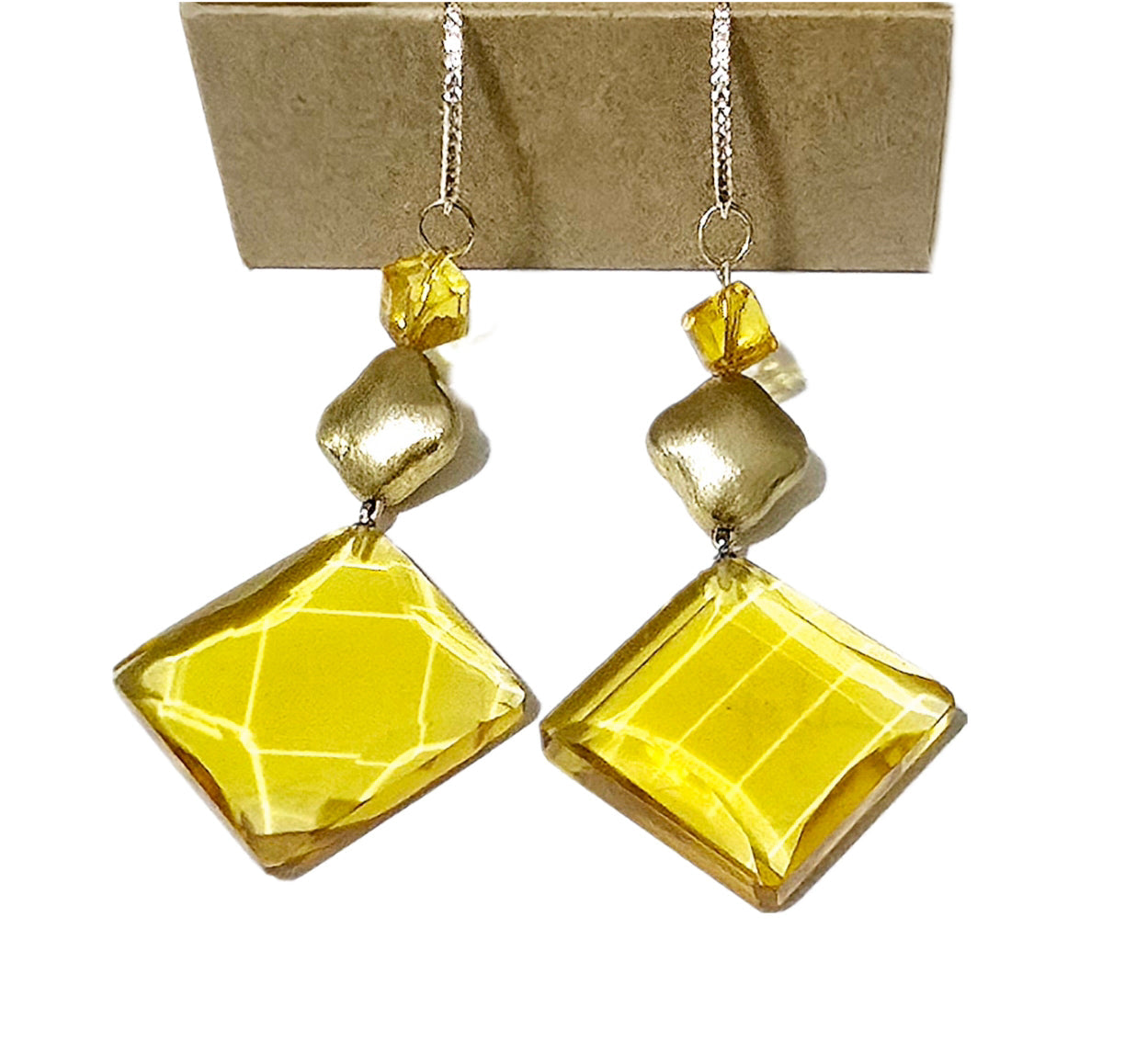 Natural Citrine and 14k Gold over  Silver Diamond Drop Earrings