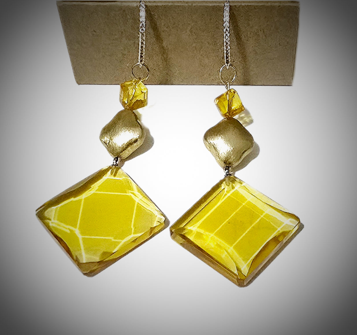 Natural Citrine and 14k Gold over  Silver Diamond Drop Earrings