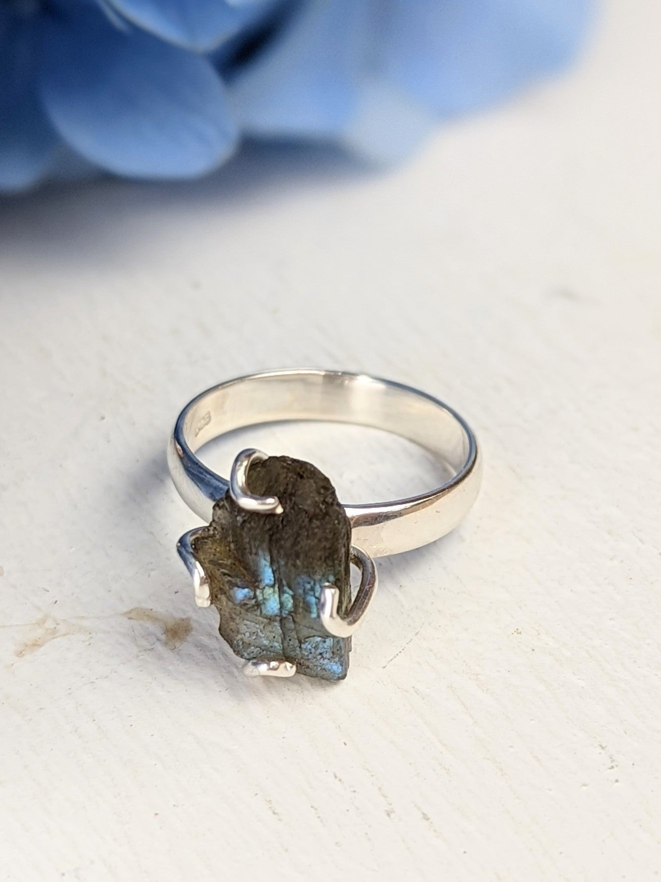 Raw Labradorite Prong Ring