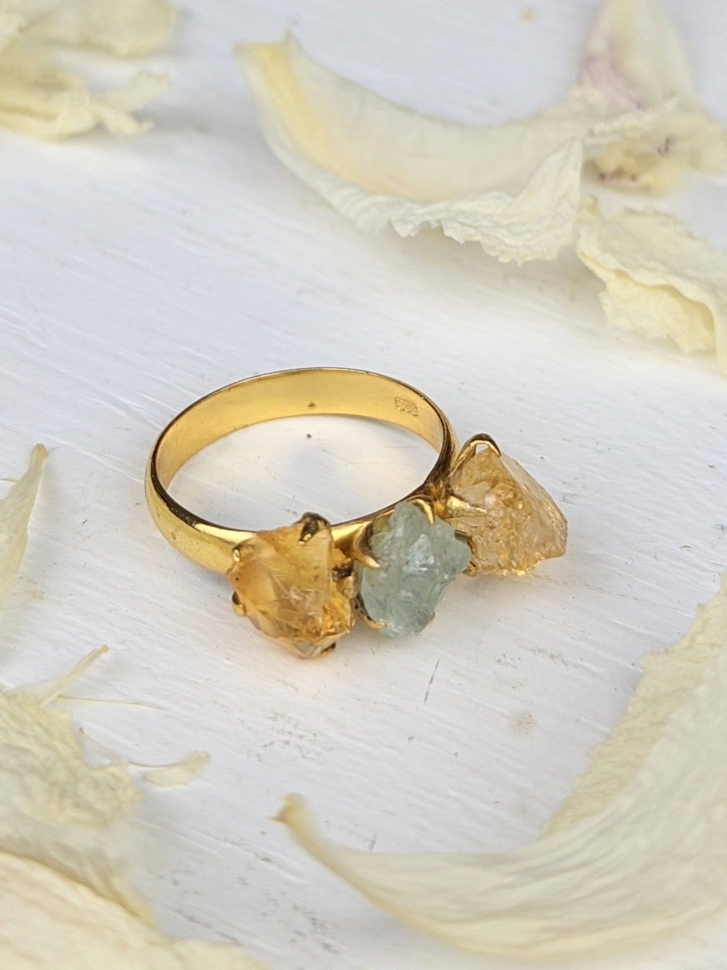 Citrine/Aquamarine Cluster Ring - Gold