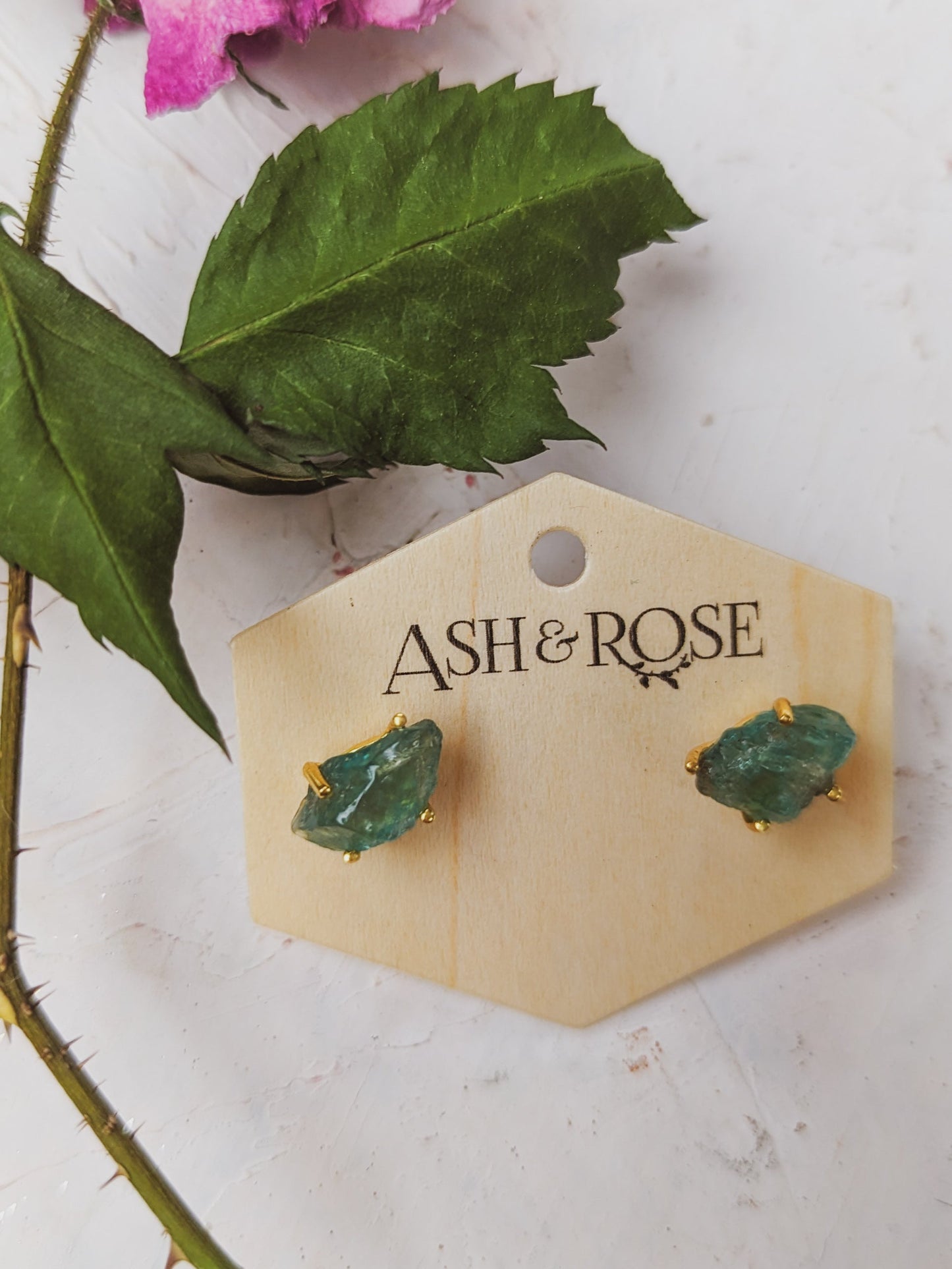 Raw Apatite Stud Earrings