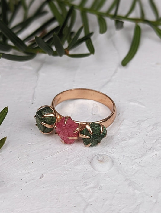 Peridot/Tourmaline Cluster Ring - Rose Gold - Size 7