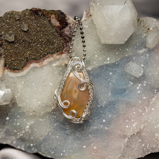 Peach Agate Wire Wrap Crystal Pendant