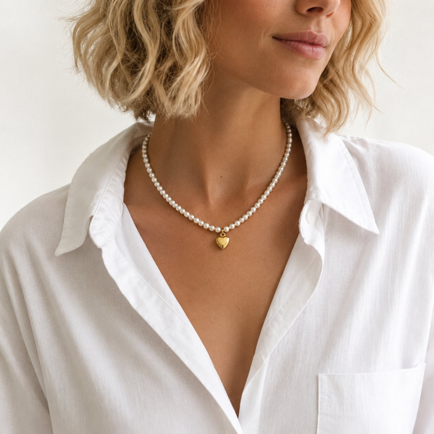 Pearl And Gold Bauble Heart Necklace
