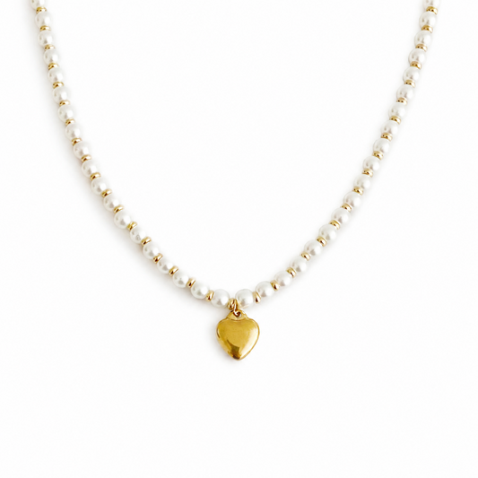 Pearl And Gold Bauble Heart Necklace