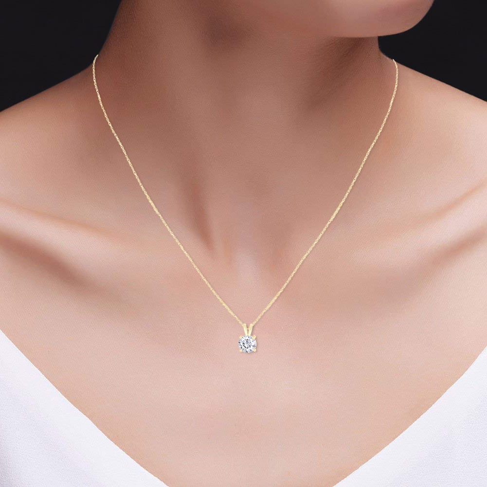 1.00 CTW Lab-Grown Round Diamond Solitaire Pendant in Solid 14K Gold – F Color, VS Clarity, AGI Certified