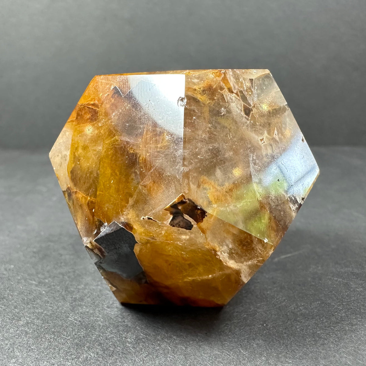 Yellow Hematoid Quartz Dodecahedron Carving from Brazil