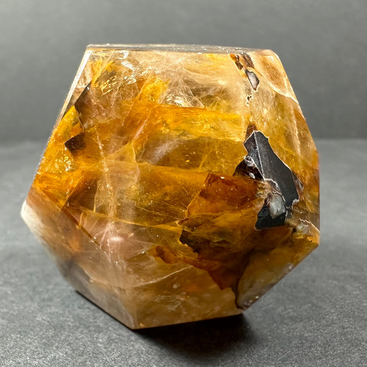 Yellow Hematoid Quartz Dodecahedron Carving from Brazil