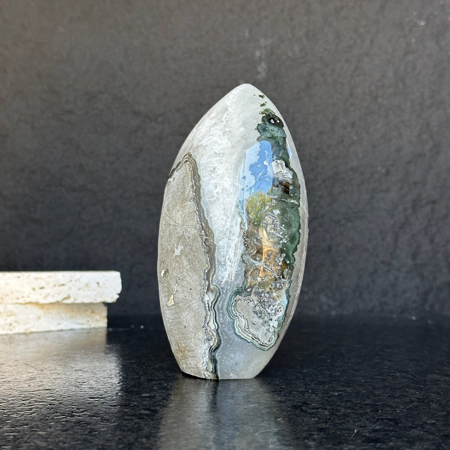 Amethyst Geode Crystal Egg with incredible Agate formations, Natural cave shaped polished agate stone