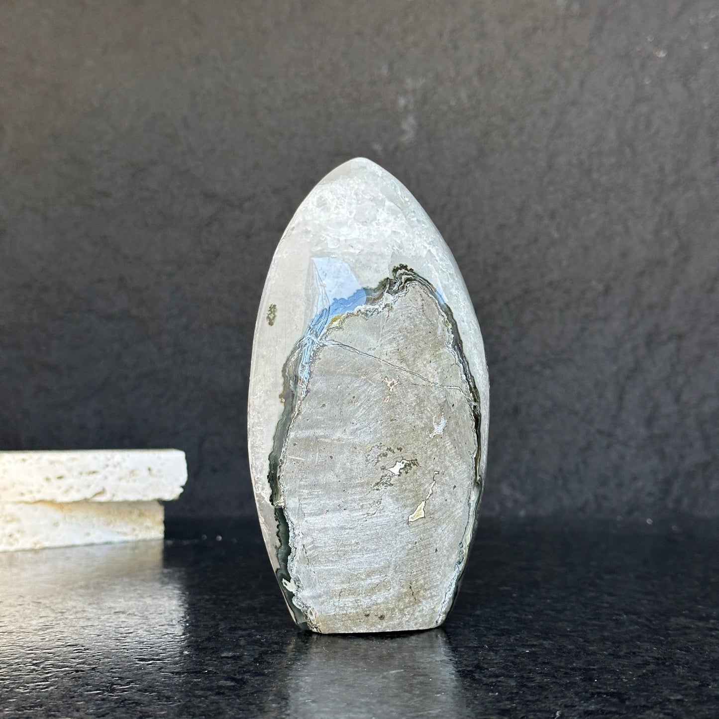 Amethyst Geode Crystal Egg with incredible Agate formations, Natural cave shaped polished agate stone