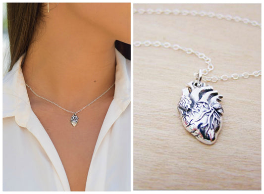 Sterling Silver Anatomical Heart Necklace – Realistic Heart Charm for Medical Professionals & Students