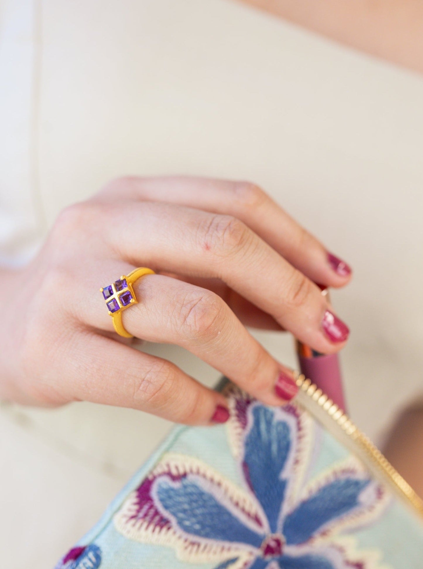 Faceted Amethyst Square Ring