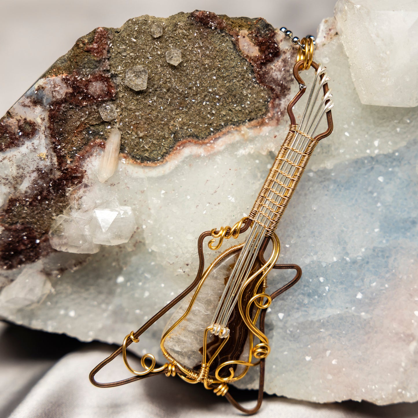 Quartz/Agate "Guitar" Wire Wrap Crystal Pendant