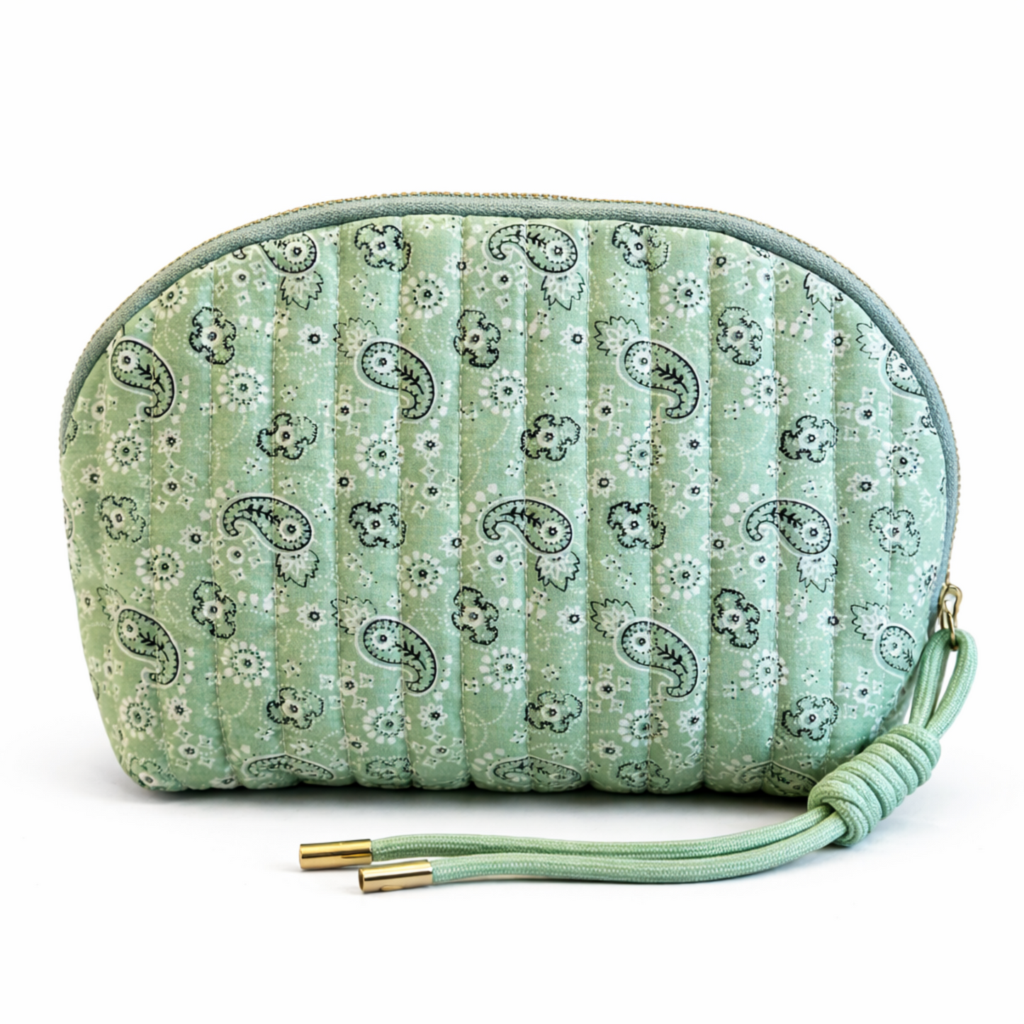 Quilted Paisley Cosmetic Case – Soft Curve Makeup Pouch in Pink, Blue, or Green Bandana Print