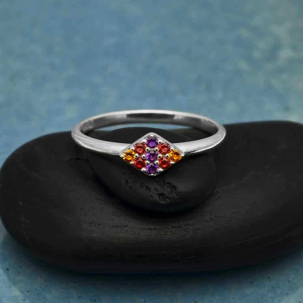 Sterling Silver Colorful Diamond Shaped Nano Gem Ring