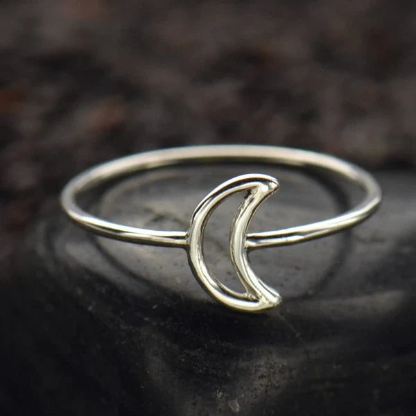 Open Moon Ring – Sterling Silver Crescent Moon Band (Size 7)