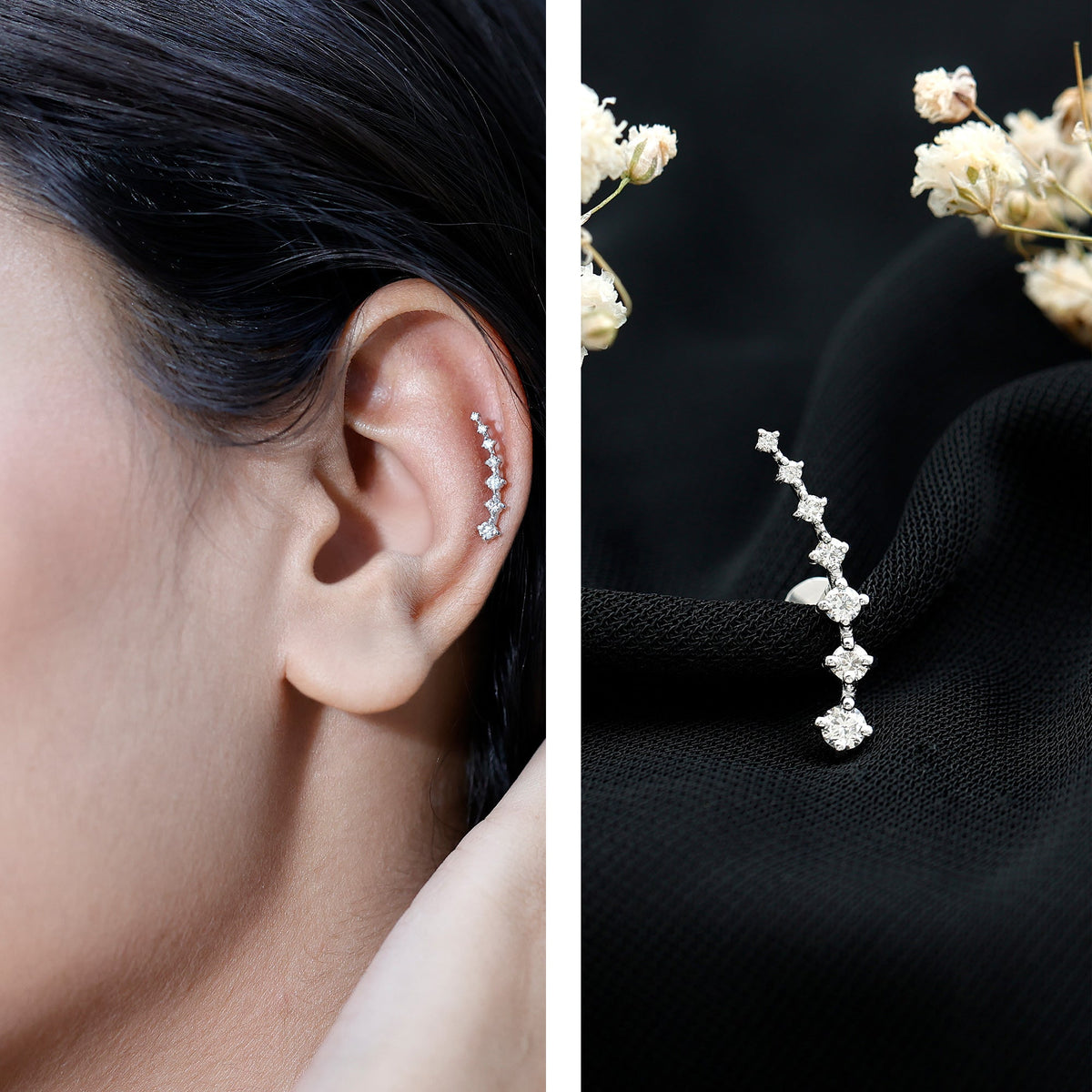 Brilliant Cut Diamond Ear Climber Earring for Helix Piercing
