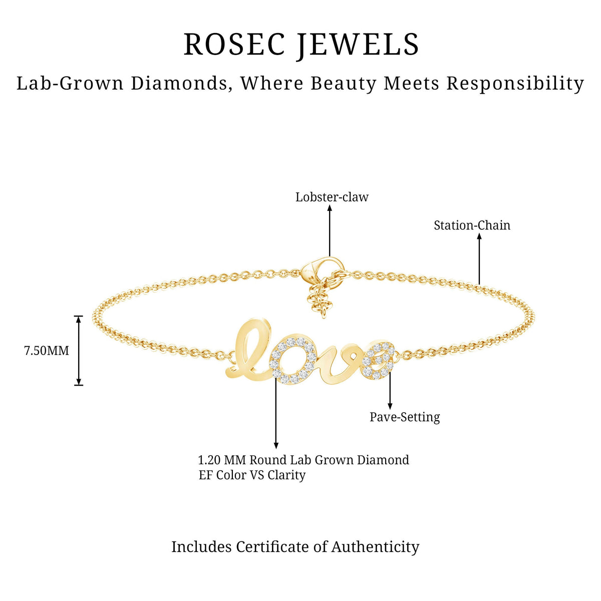 Certified Diamond Love Chain Bracelet