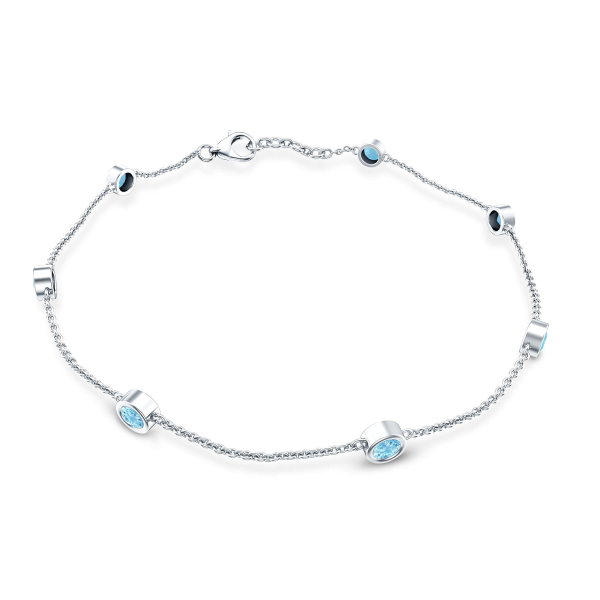 Bezel Set Aquamarine Station Bracelet for Women
