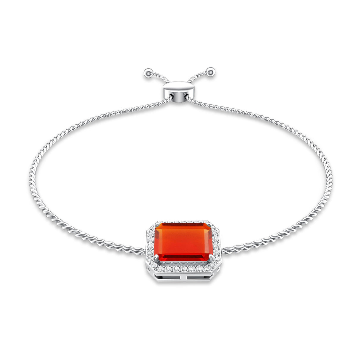 1 Carat Emerald Cut Fire Opal and Diamond Halo Bracelet