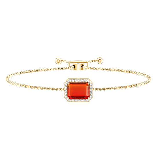 1 Carat Emerald Cut Fire Opal and Diamond Halo Bracelet