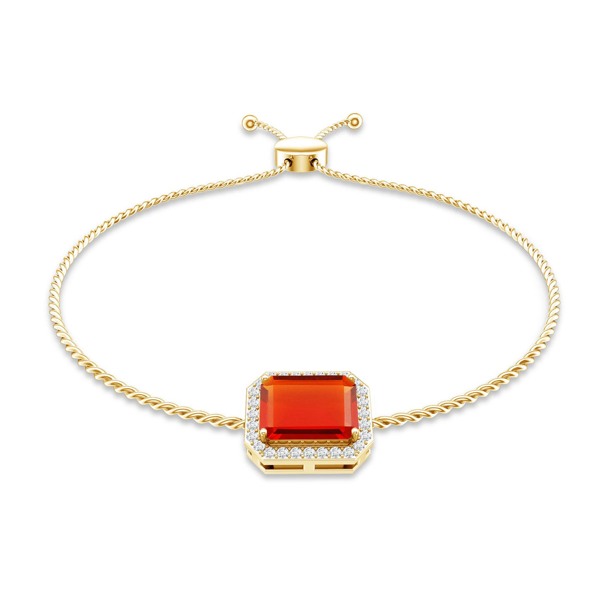 1 Carat Emerald Cut Fire Opal and Diamond Halo Bracelet