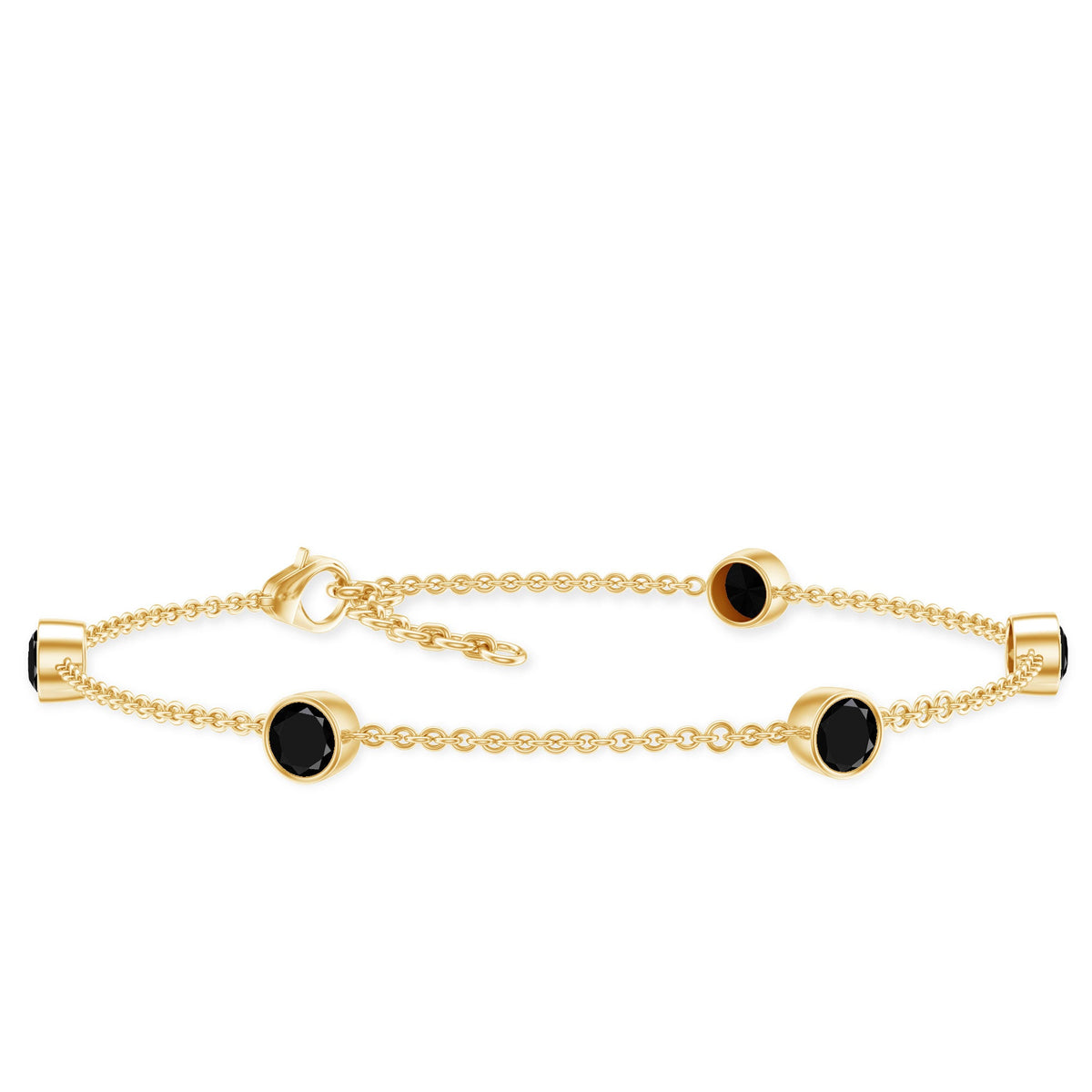 Black Onyx Station Chain Bracelet for Women