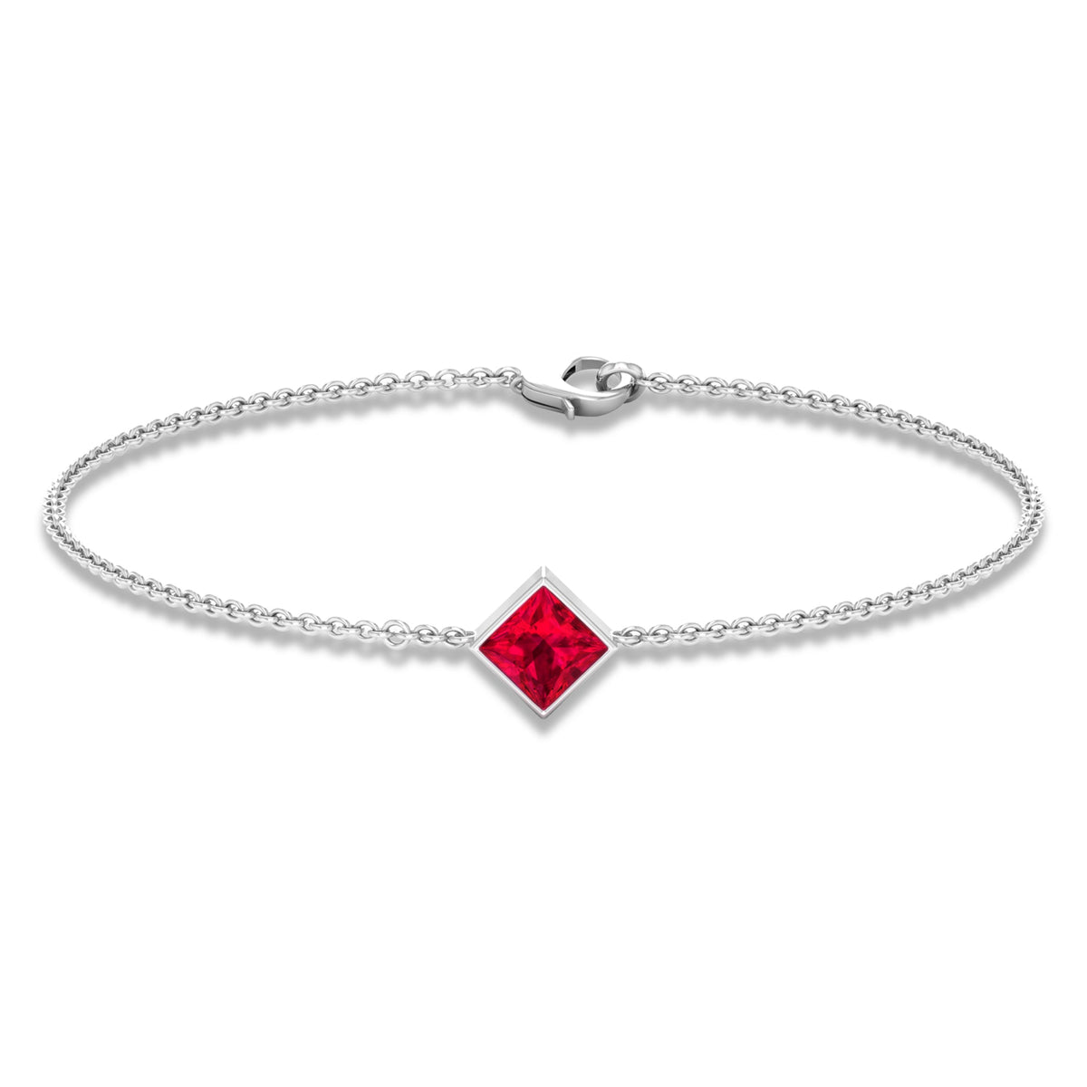 0.8 Carat Princess Cut Ruby Birthstone Bracelet