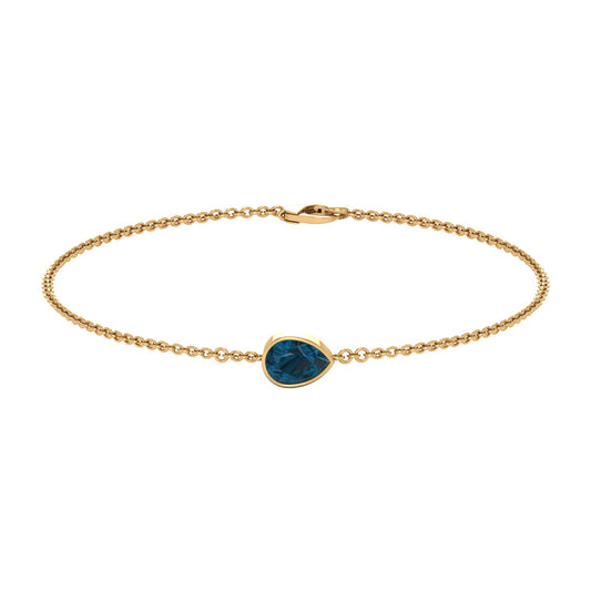 0.7 Carat Pear Shaped London Blue Topaz Solitaire Chain Bracelet
