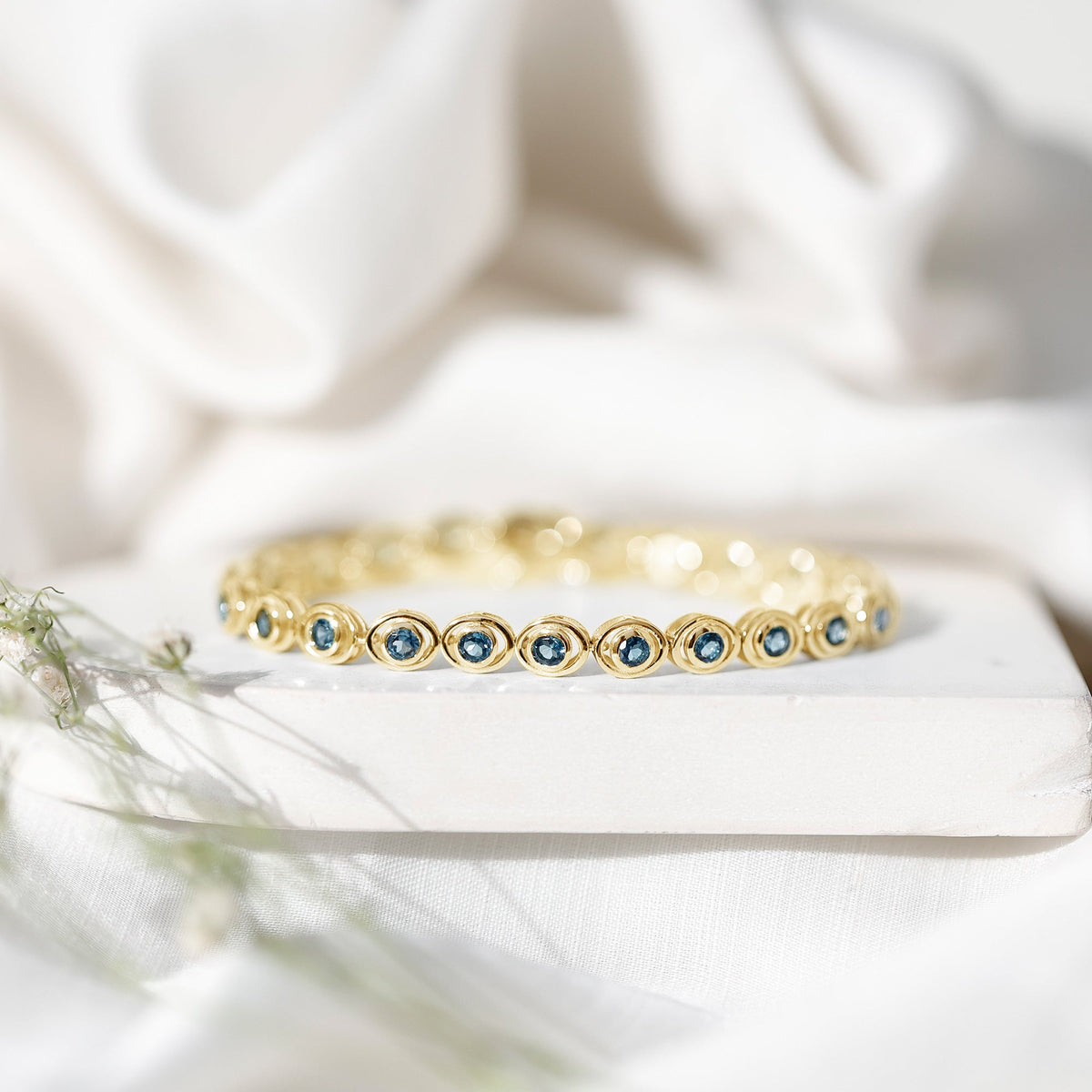 Bezel Set London Blue Topaz Tennis Bracelet for Women