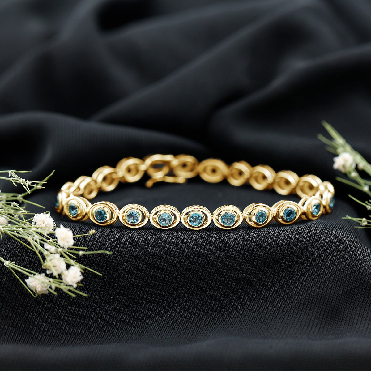 Bezel Set London Blue Topaz Tennis Bracelet for Women