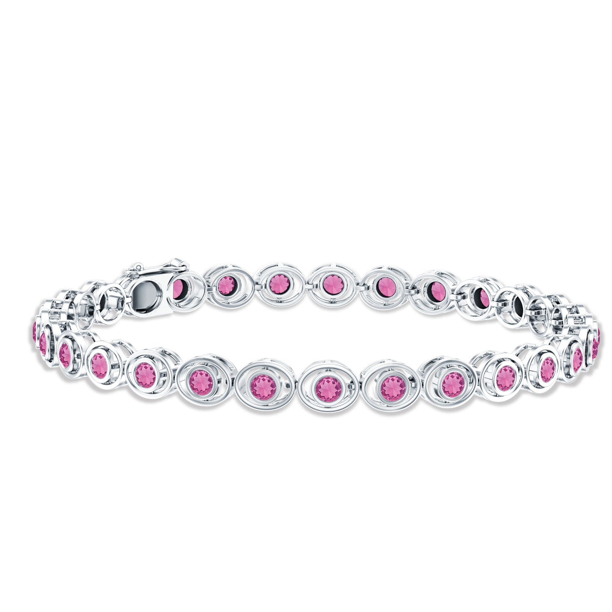 Bezel Set Natural Pink Tourmaline Tennis Bracelet for Women