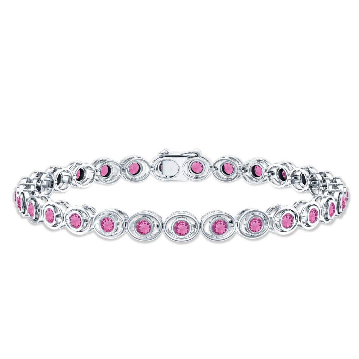 Bezel Set Natural Pink Tourmaline Tennis Bracelet for Women