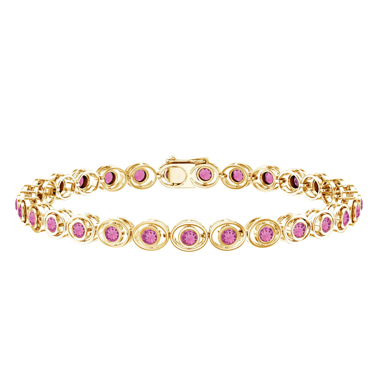 Bezel Set Natural Pink Tourmaline Tennis Bracelet for Women