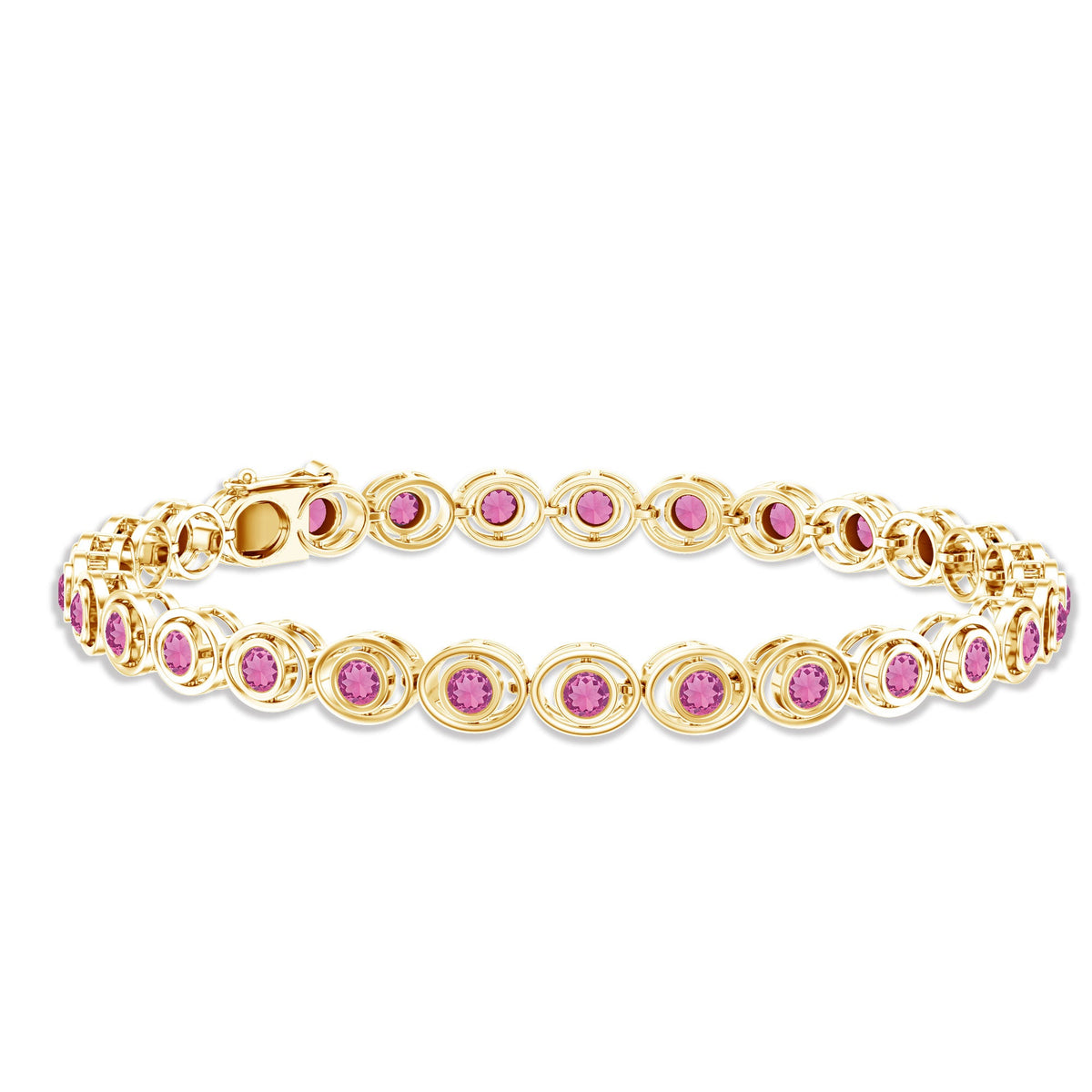 Bezel Set Natural Pink Tourmaline Tennis Bracelet for Women