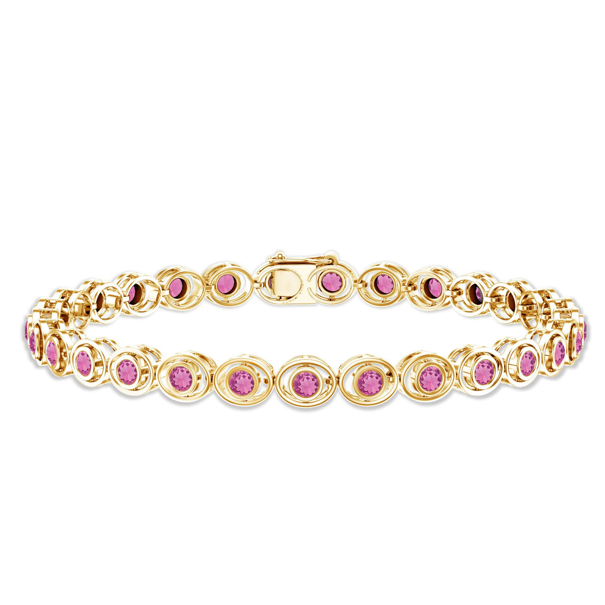 Bezel Set Natural Pink Tourmaline Tennis Bracelet for Women