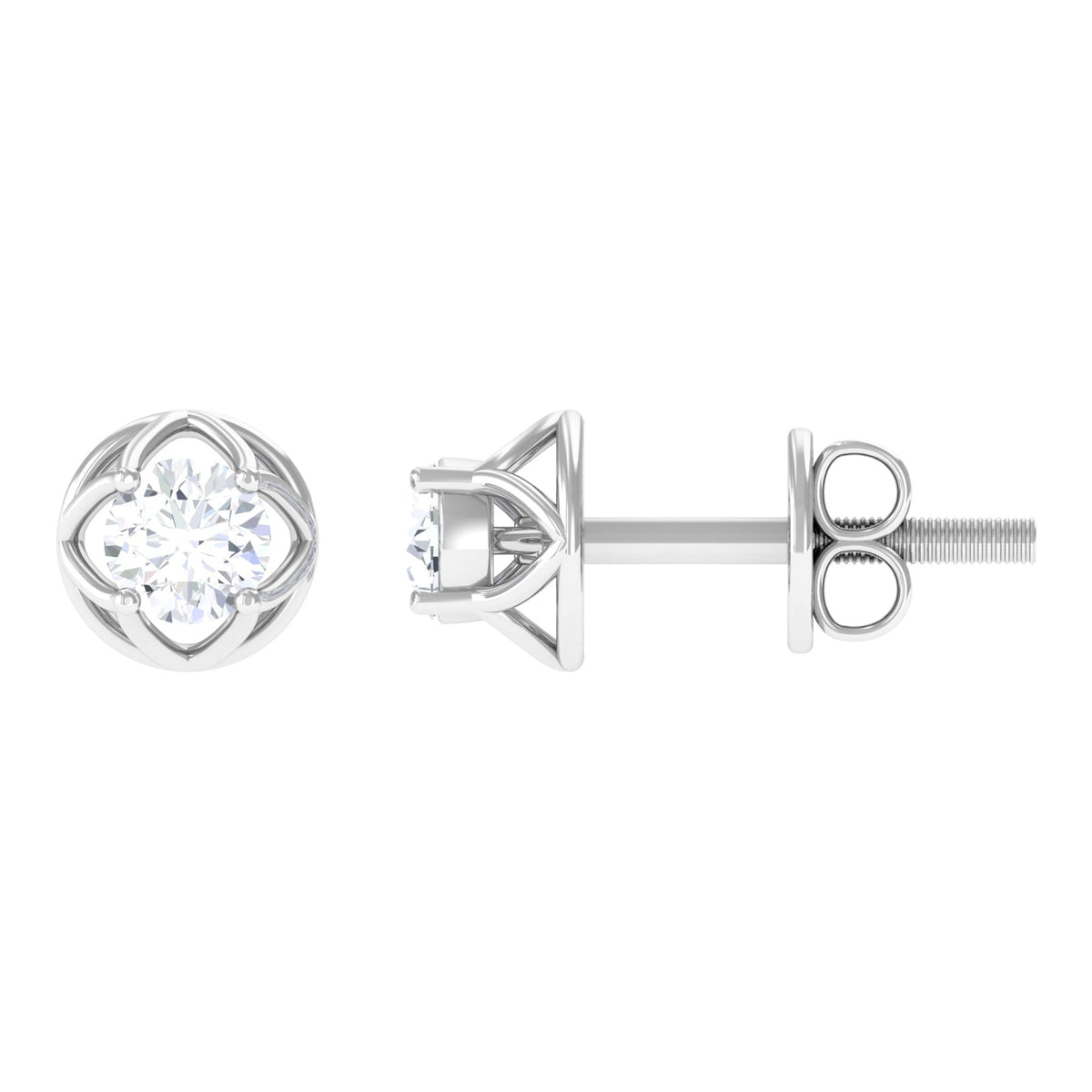0.50 Carat Round Brilliant Diamond Solitaire Stud Earrings with Screw Back
