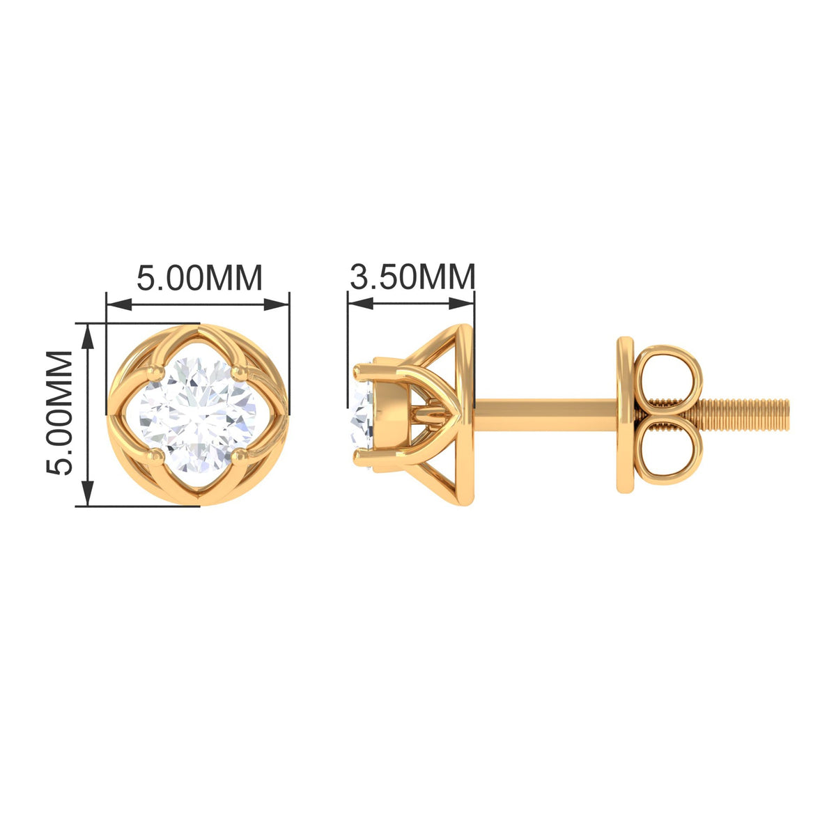 0.50 Carat Round Brilliant Diamond Solitaire Stud Earrings with Screw Back