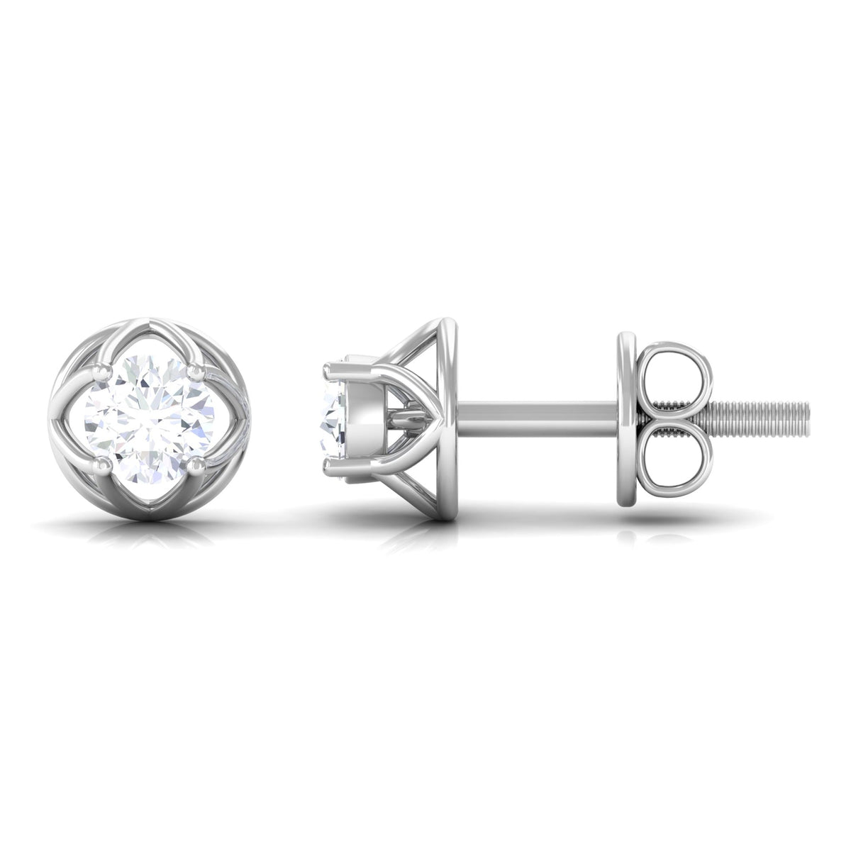 0.50 Carat Round Brilliant Diamond Solitaire Stud Earrings with Screw Back
